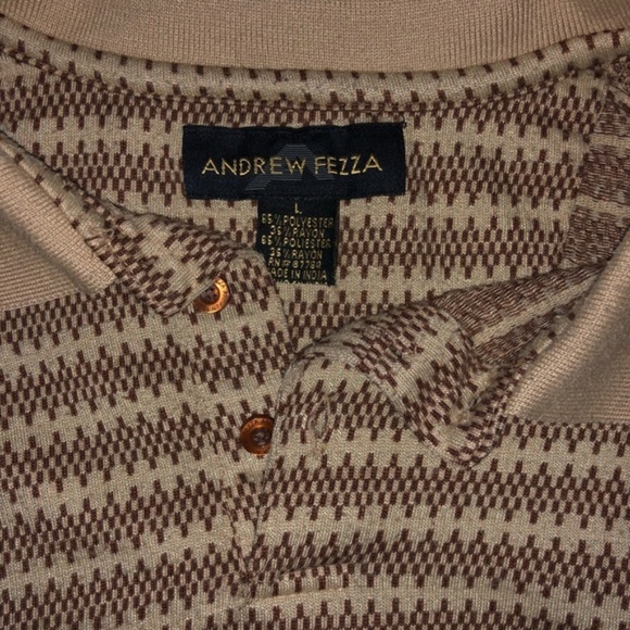 ANDREW FEZZA Brown Tan Pattern Polo Shirt Large - Picture 2 of 3